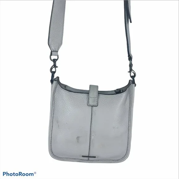 REBECCA MINKOFF Crossbody Bag Light Gray Leather Small 8X7 - Picture 3 of 16